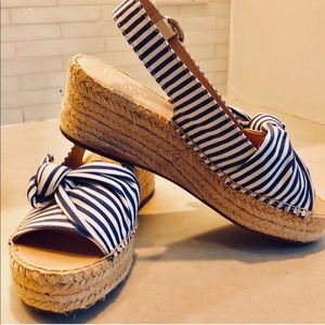 Franco Sarto blue white espadrille wedge 7